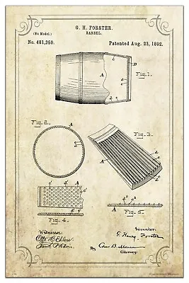 Vintage Whiskey Barrel Patent Art Print 11x17 Bourbon Liquor Wine Bar Wall Decor • $11.95