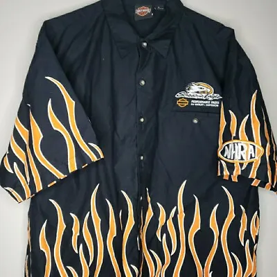 Harley Davidson Screaming Eagle Flames Large Mechanic Shirt Short Sleeve Button • $44.99