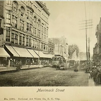 Lowell MA Merrimack Street View Trolley Car Horse Pulled Wagon Picture Postcard • $37.49