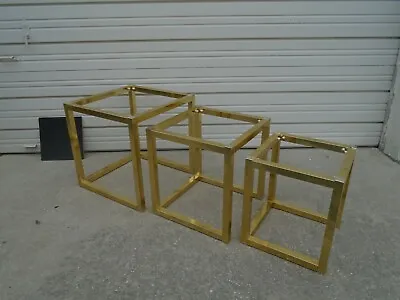 3 Nesting End Tables Metal Hollywood Regency Wide Gold Art Deco Boho Retro  • $250