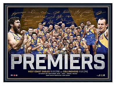 West Coast Eagles 2018 Afl Premiers Signed Print Framed Official L/e Memorabilia • $129.99