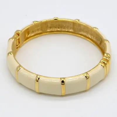 $11.50 • Buy Bangle  Bracelet Gold Tone & Creme Enamel Spring Hinged Cuff Beautiful A114