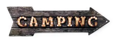 CAMPING Light Bulb & Wood Look Novelty 17x5in ARROW Metal Sign Made In USA • $13.45