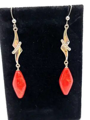Jay King Mine Finds Sterling Silver Coral Hook & Dangle Earrings Signed DTR • $32.99