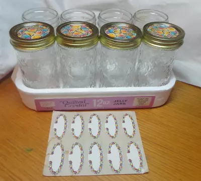 8 Vintage Ball Quilted Crystal 12 Oz Jelly Jars & Stickers In Package • $49.99