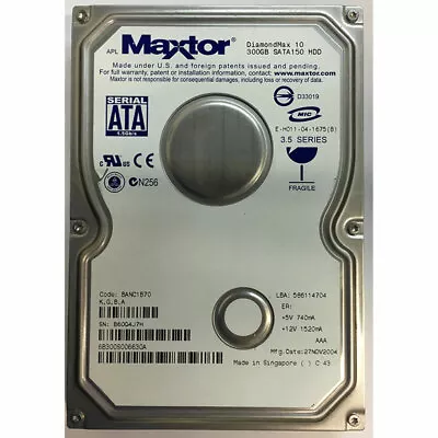 6B300S0  - Maxtor 300GB 7200 RPM SATA 3.5  HDD • $69