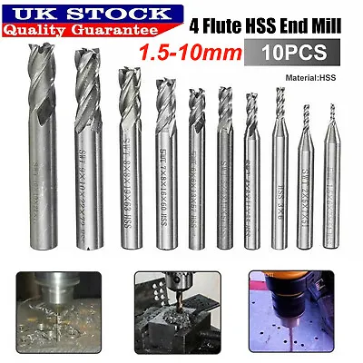 10x Tungsten Carbide 4 Flutes HSS End Milling Cutter Slot Drill Bit Set 1.5-10mm • £14.98