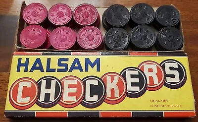 Vintage Halsam 24-Piece Wooden Checkers Made USA Original Box No Board No.145H • $24.50