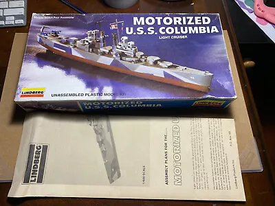 Model Boat Kit Motorized USS Columbia Vintahe Na￼vy Ship Lindberg • $12