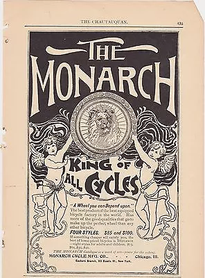 1890s VINTAGE MAGAZINE AD #B1-18 - MONARCH BICYCLES - KING OF • $15