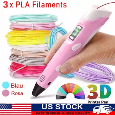 3D Printing Pen Set 3D Drawing Pen With Led Display 3 Color Filament Kid Gift US • $13.99