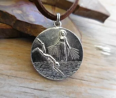 Vintage Scuba Diving Catholic Virgin Mary Call A Priest Medal Pendant Necklace • $25