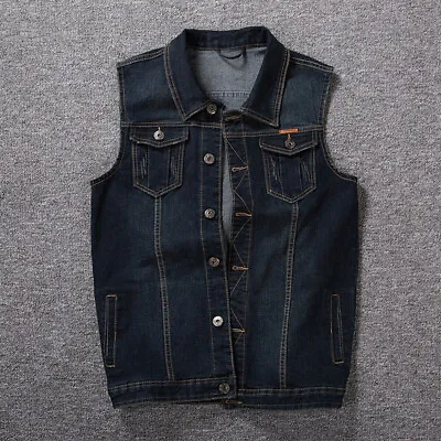 Mens Denim Vest Waistcoat Gilet Sleeveless Shirt Jacket Jeans Tops Pocket • $90.95