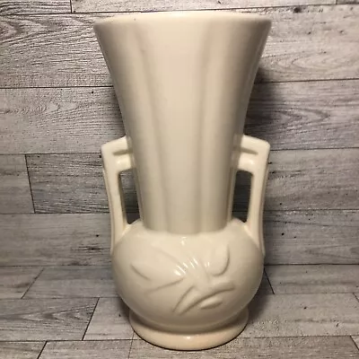 Vintage McCoy 1940’s Art Pottery Vase With Handles Ivory/Cream Floral MCM • $40