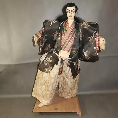 VINTAGE 17  Nishi Japanese Samurai Warrior Man Kabuki Face Doll On Stand • $48.52