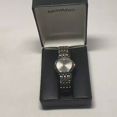 Movado Museum Men's Watch With Original Box -New Battery- SLE 4.9884 SS 34mm • $109.75