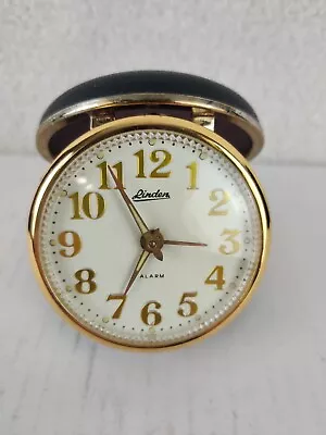 Vintage Linden Travel Alarm Clock Black Clamshell Wind Up Works Fluorescent 4977 • $14.99