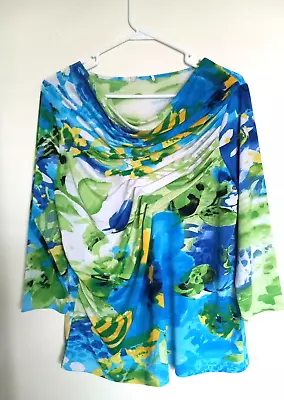 ERIN LONDON Cowl Neck Top Blouse 3/4 Sleeve Liquid Knit Sz L • $14.99