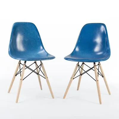 Herman Miller Eames Chair Blue Pair (2) Original Vintage DSW Dining Side Shells • £725