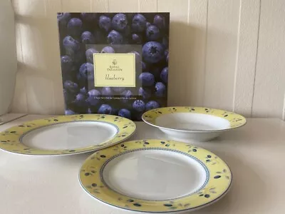 £22 • Buy BNIB Royal Doulton Blueberry 3 Piece Dinner Set Dinner, Salad Plate, Soup Bowl