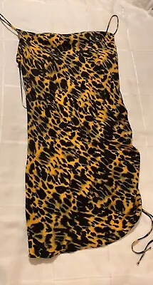 £6 • Buy Topshop Animal Print Satin Feel Cowl Neck Ruched Side String Mini Dress Size 14