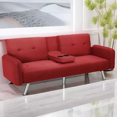 Sleeper Sofa Bed Futon Convertible Couch Lounger Modern Loveseat With Cup Holder • $331.54