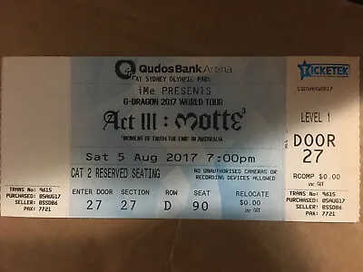 G-Dragon 2017 World TOUR Act III: Motte SYDNEY Concert Original Ticket • $70