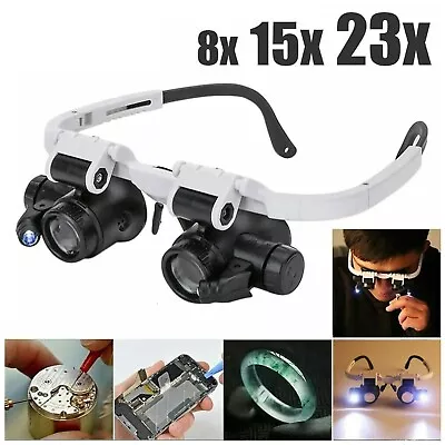 Magnifier Magnifying Eye Glass Loupe Headset Jeweler Watch Repair Kit With Light • £9.99