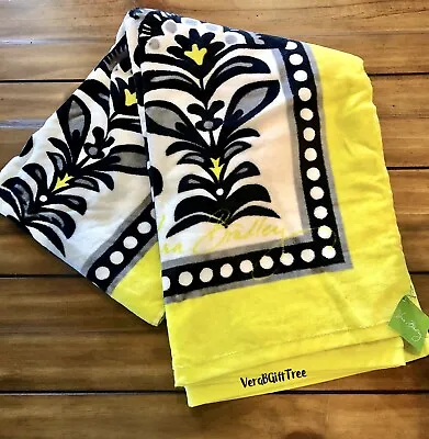 Vera Bradley Beach Towel FANFARE Yellow Black WHITE Oversized PLUSH Pool NWT NEW • $59.50