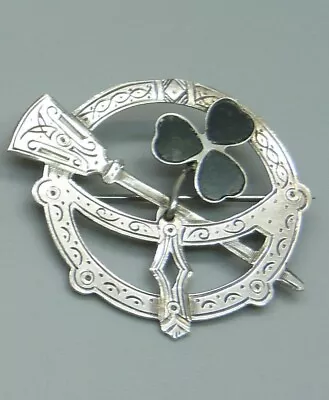 Scottish Celtic Sterling Silver Green Stone Brooch Cloak Or Kilt Pin Design • £4.99