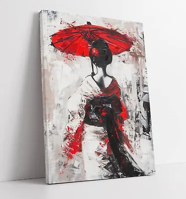 Japanese Geisha With Red Parasol Expressive -deep Framed Canvas Wall Art Print • £59.99