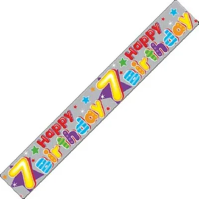 9ft Happy 7th Birthday Holographic Foil Banner Age 7 Party Decorations • £1.99