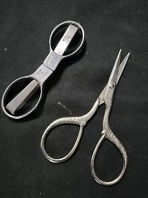 2 Vintage Sewing Scissors SLIP N SNIP Folding Retractable & Decorative USA Made • $19.99