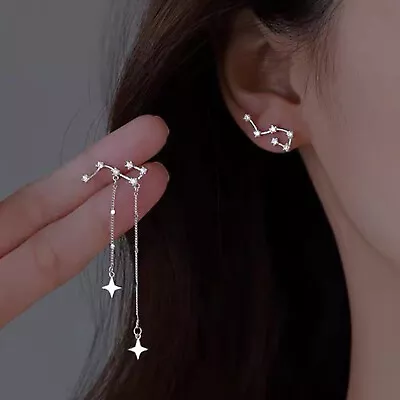 Women Silver Star Ear Climber Earring Zircon Long Tassel Chain Dangle Earring* • $1.59