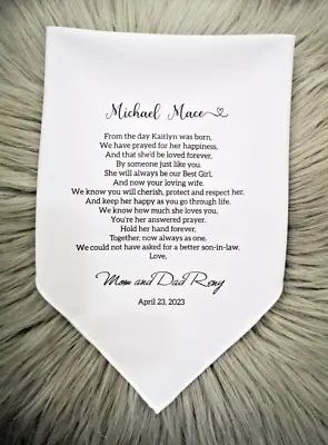 Personalized Handkerchief  For Son In Law Gift From Parents Of The Bride 1272 • $22.90