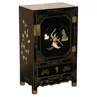 Lovely Vintage Chinese Chinoiserie Samurai Warrior Lacquer Side Cabinet Soapston • $1805.40