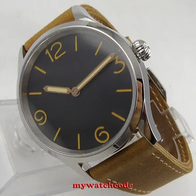 Polished 43mm Sterile Black Dial Sapphire Crystal Hand Winding 6497 Mens Watch • $78.40