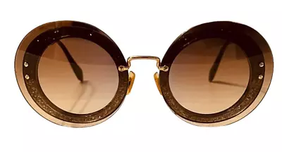 Miu Miu Round Glitter Translucent Gold Women's Designer Sunglasses W Case Pouch • $160