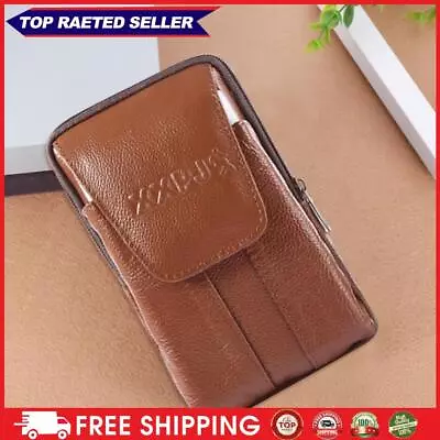 Men Cowhide Leather Fanny Waist Bag Solid Phone Purse Belt Pouch (Brown) • £5.63