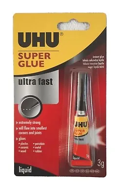 UHU Super Glue Ultra Fast For Plastic Ceramic Rubber Glass Metal & Shoes Adhesiv • £3.76