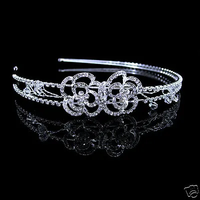 £10.80 • Buy 2 Rose Flower Bridal Bridesmaid Prom Crystal Beads SIDE Tiara Headband