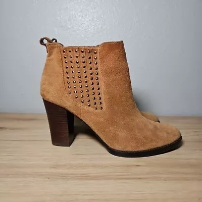 Antonio Melani Ankle Boots W/ Heel Tan Suede Leather Studded Womens Sz 7.5 • $25.98