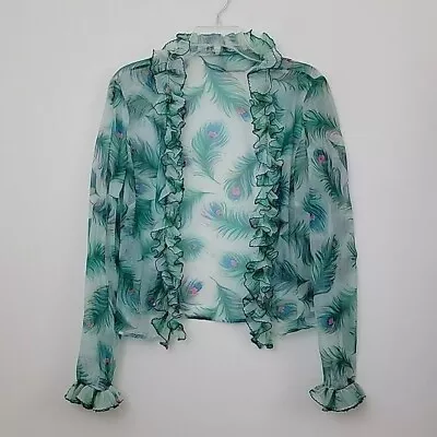 Unbranded Peacock Feathers Multicolored Print Sheer Shrug Cardigan 8 • $19