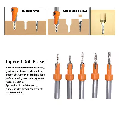 5 Set Tapered Countersink Bit Set Round Shank Countersink Drill Bit Set LIF • £11.56