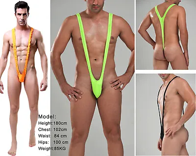 Mens Borat Style Mankini Bodysuit Sexy Thong Swimsuit Underwear Costume S-2XL • £4.78