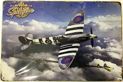 TIN SIGN New 8x12 Spitfire War II Fighter Air Force Airplane Pilot Flying  (B26) • $9.99