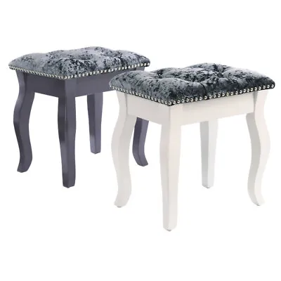 Retro Dressing Table Chair Silver Grey Seat Makeup Vanity Stool Curved Wood Legs • £34.95