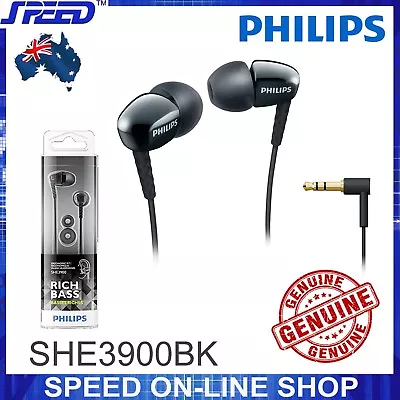 PHILIPS SHE3900BK Headphones Earphones Earbuds - Rich Bass - BLACK - GENUINE  • $39.95