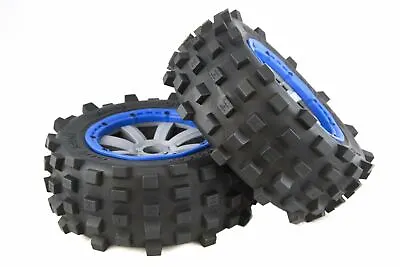 MadMax Giant Grip Tyres 8 Spoke Grey Wheel Blue Beadlocks 2pc Losi 5T KMX2 30DNT • £48.99