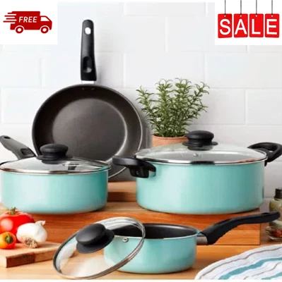 $17.98 • Buy Mainstays 7 Piece Non-Stick Cookware Set Aluminium Mint, Dishwasher Safe